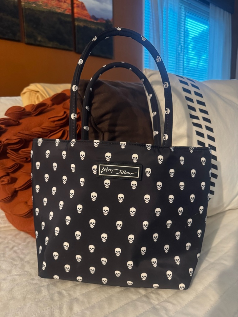 Betsey Johnson Black and White Skull Print Tote